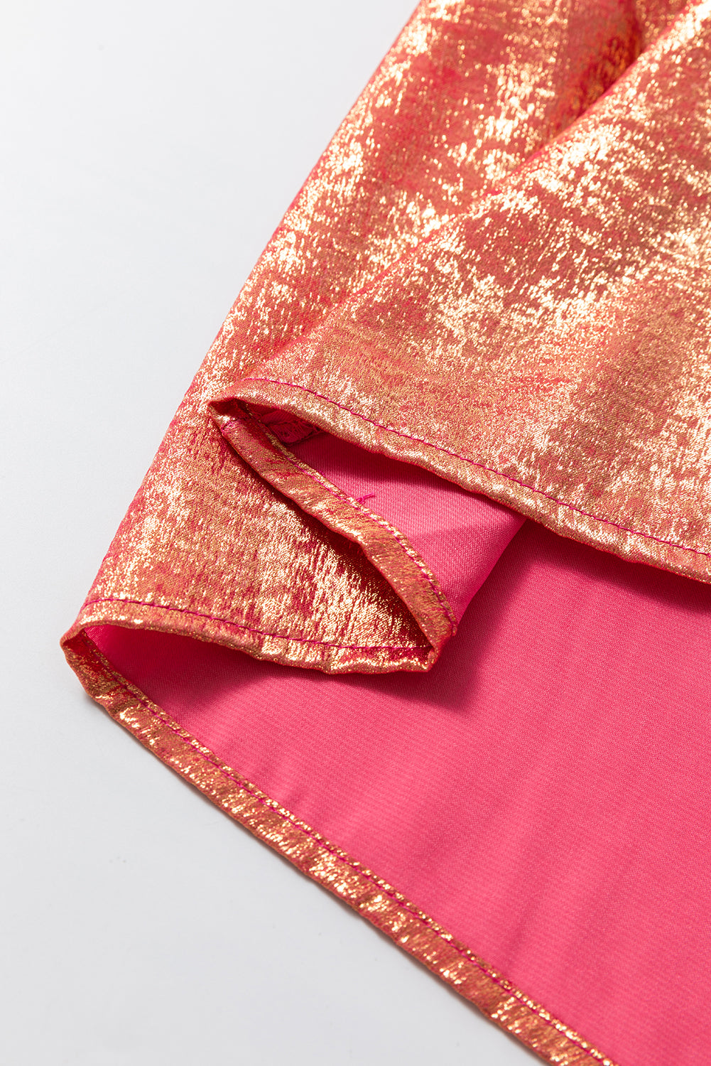 Peach blossom metallic sheen puffärmel button up mini shirt kleid