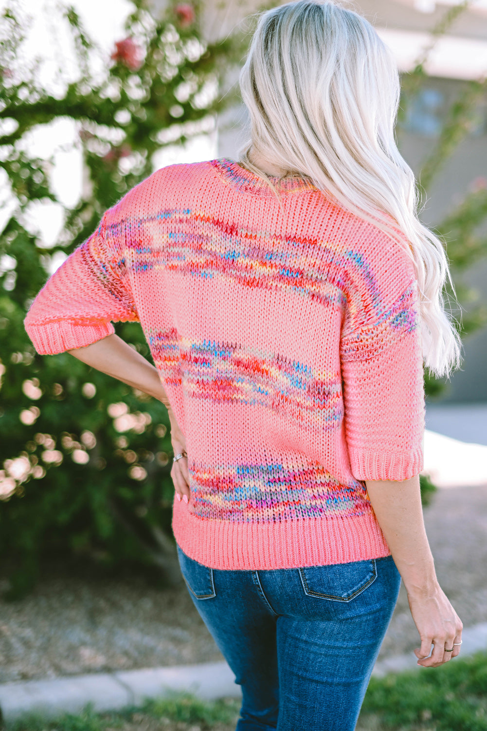 Rose bunte streifen 3/4 ärmel lose pullover