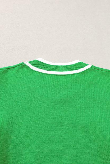 Leuchtend grün rand paspelierung geraffte ärmel rundhalsausschnitt stricken t shirt