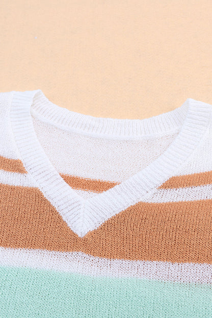 Mehrfarbiger colorblock-streifen langärmeliger geteilter pullover