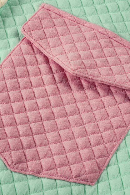 Grüne farbe block patchwork klappe tasche gesteppt jacke