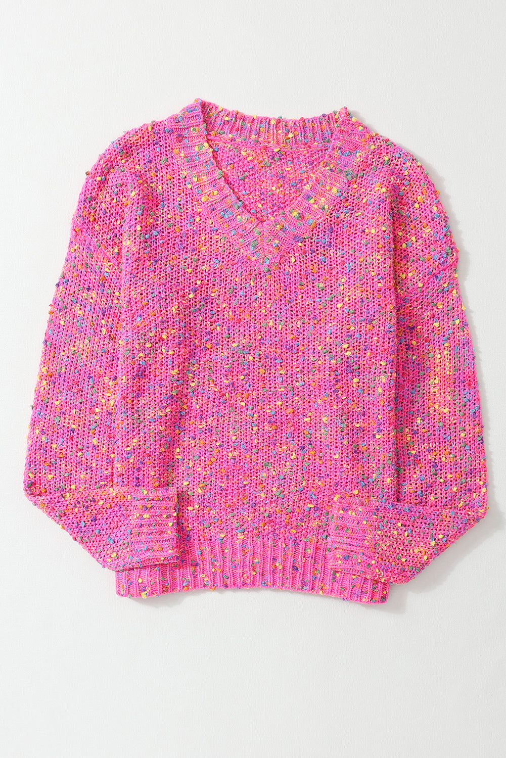Dunkelrosa bunte flecken gestrickt v-ausschnitt casual pullover