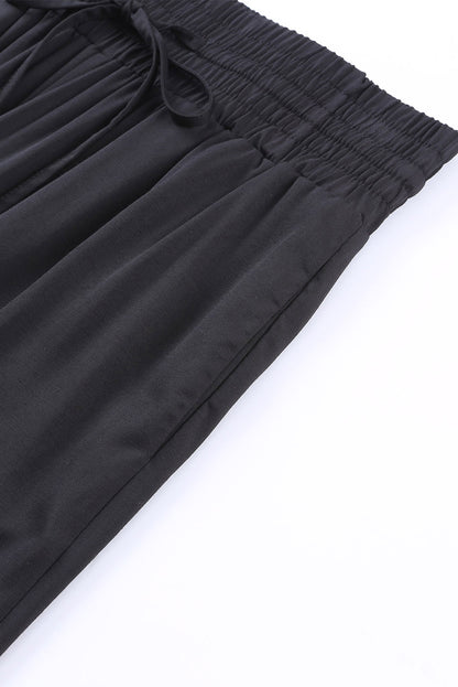 Schwarzer kordelzug elastische taille lässige hose mit weitem bein