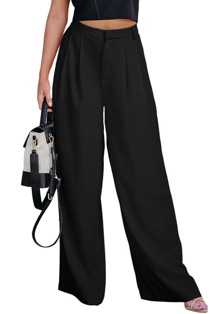Schwarze plissierte elegante hose mit weitem bein