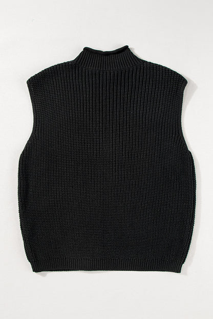 Schwarzer fester farbe kabel stricken hohen hals pullover weste