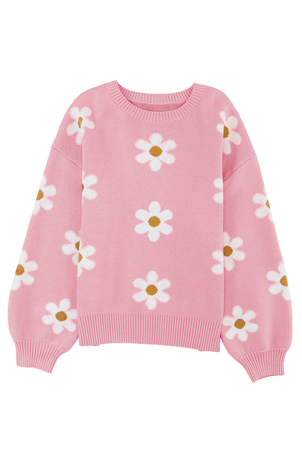 Rosa pullover mit blumenmuster und schultern