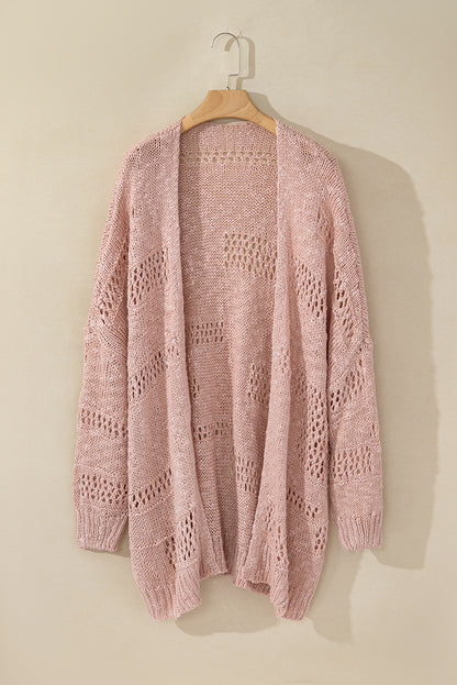 Rosa lässige strickjacke mit dolman-ärmeln und lochmuster