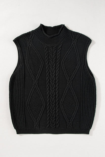 Schwarzer fester farbe kabel stricken hohen hals pullover weste