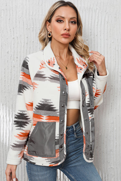 Mehrfarbige azteken fleece patchwork jacke mit druckknöpfen