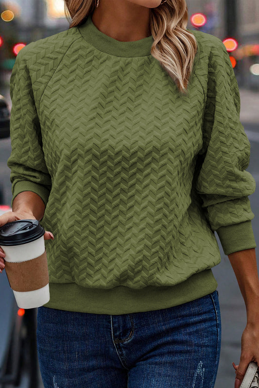 Dschungel grün solide strukturierte raglanärmel pullover sweatshirt