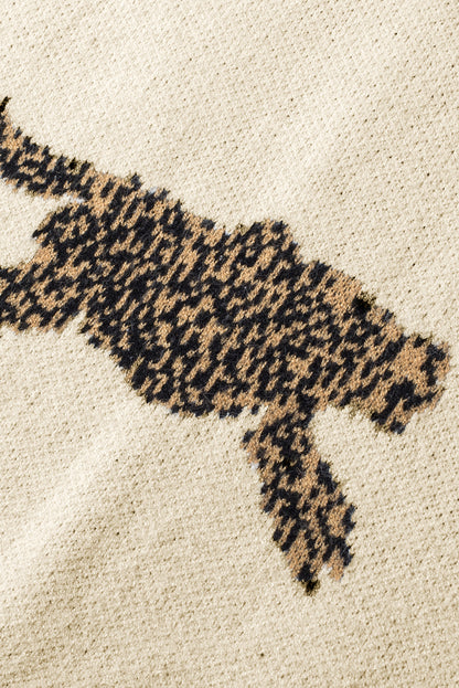 Pergament lebendiger geparden-print pullover mit hohem ausschnitt und geteiltem saum