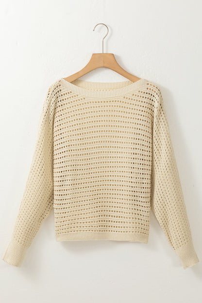 Aprikosenfarbener pullover mit offenem strickband und ärmeln