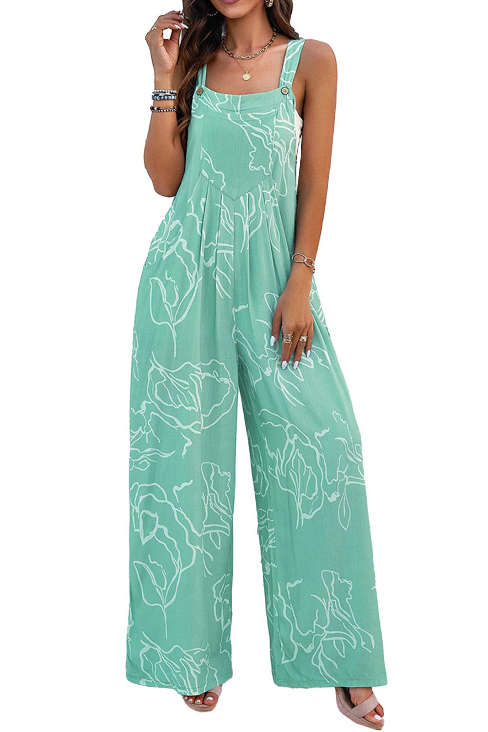 Moonlight jade bedruckter latz overall mit weitem bein