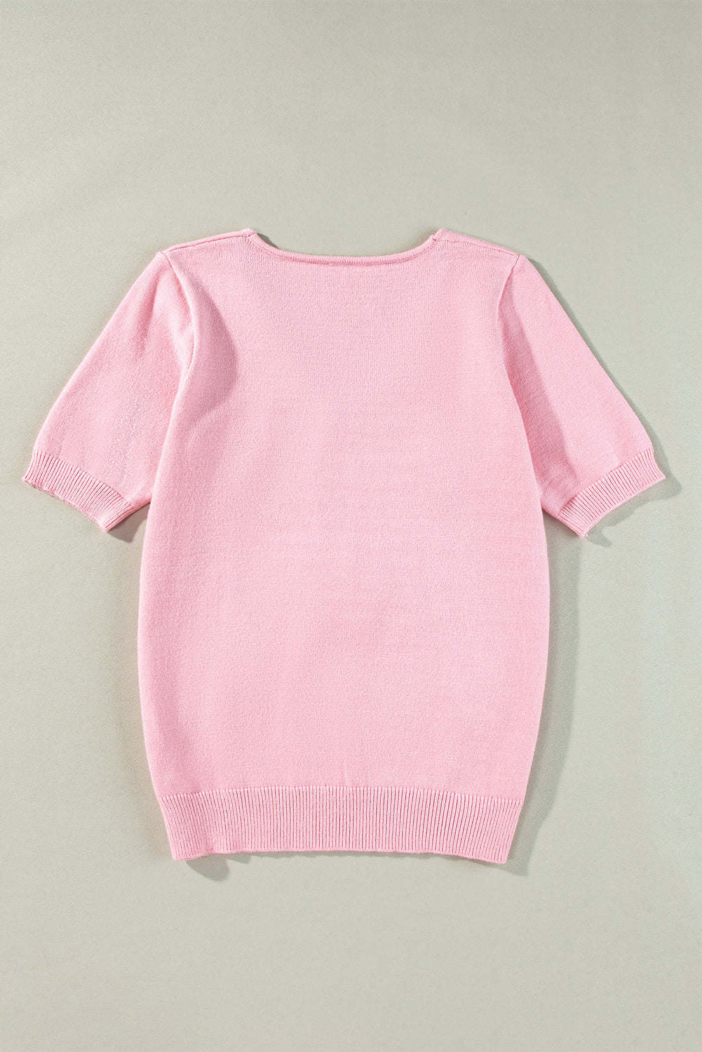 Rosa blume gehäkelt v-ausschnitt kurzarm pullover