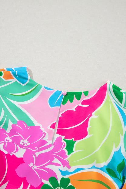 Grünes mehrfarbiges botanisches Bubble Sleeve Minikleid