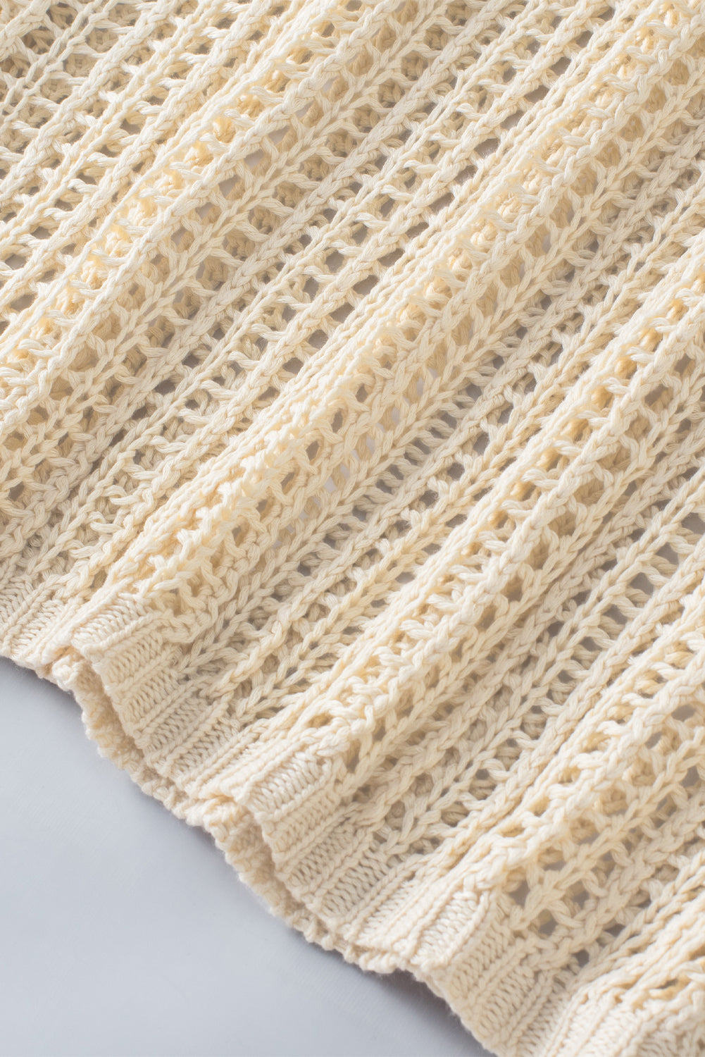 Apricot fischnetz strick gerippt rundhalsausschnitt kurzarm pullover tee