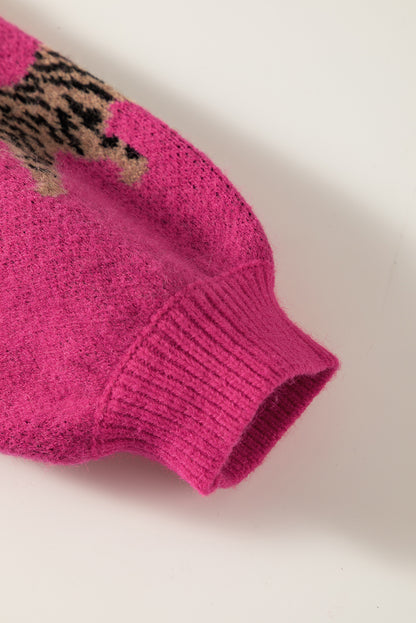 Rose rot fierce animal pattern casual pullover gestrickt