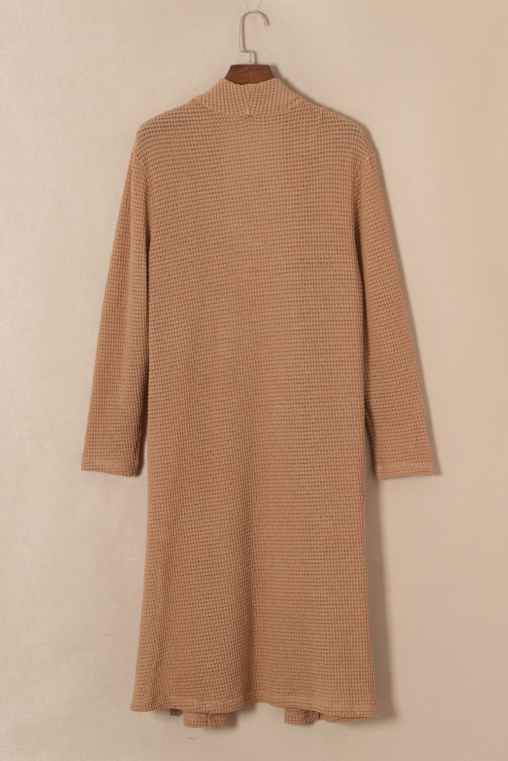 Kastanienbrauner langer waffelstrick-cardigan mit taschen