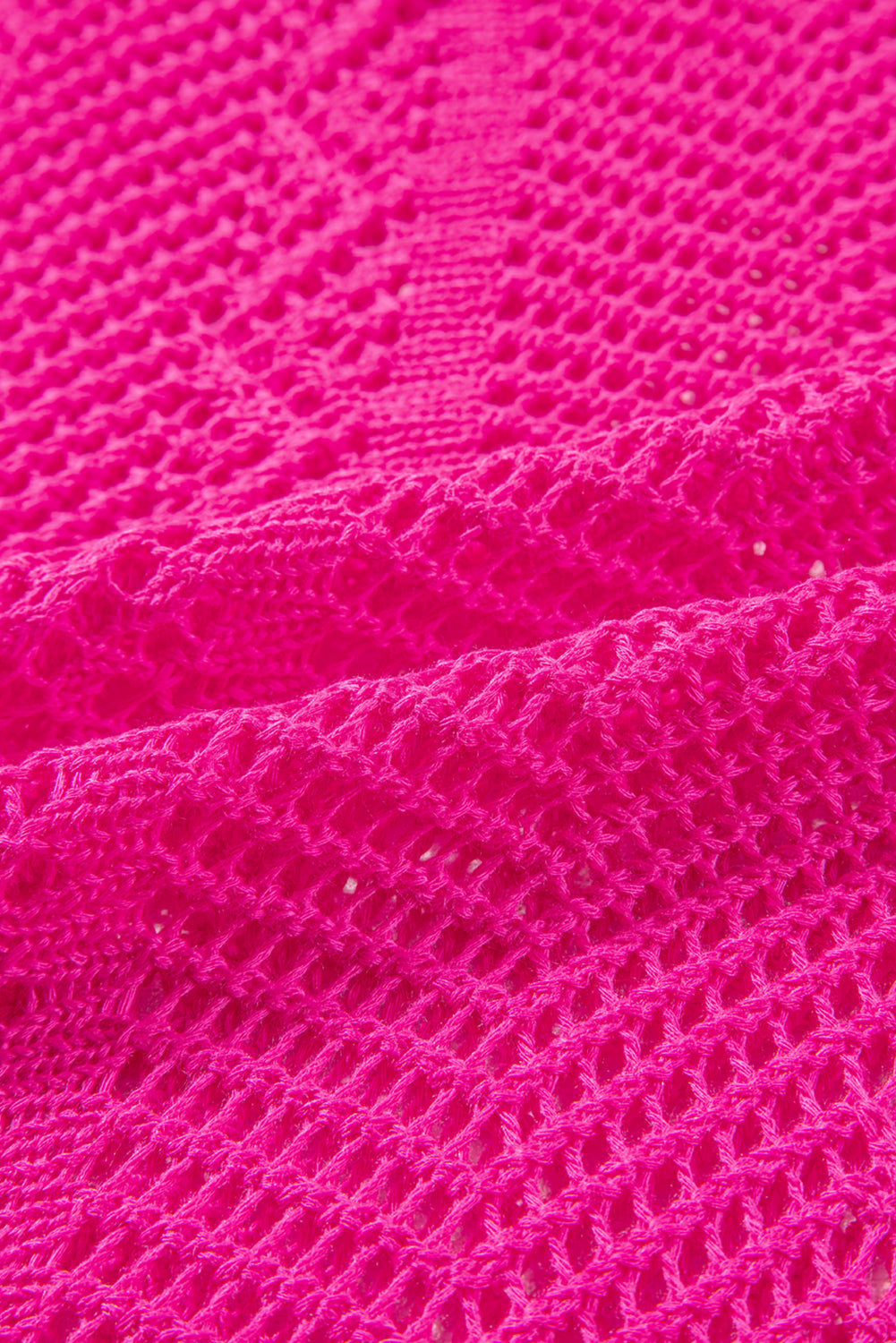 Rose red pointelle knit jakobsmuschel rand kurzarm top