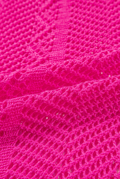 Rose red pointelle knit jakobsmuschel rand kurzarm top