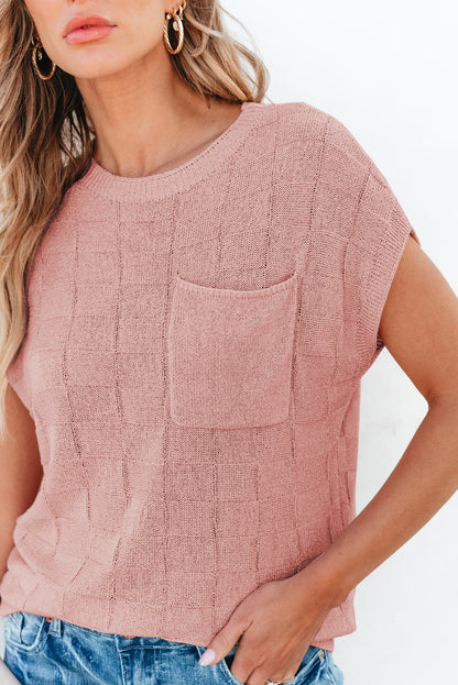 Kurzarmpullover mit gitterstruktur in staubigem rosa