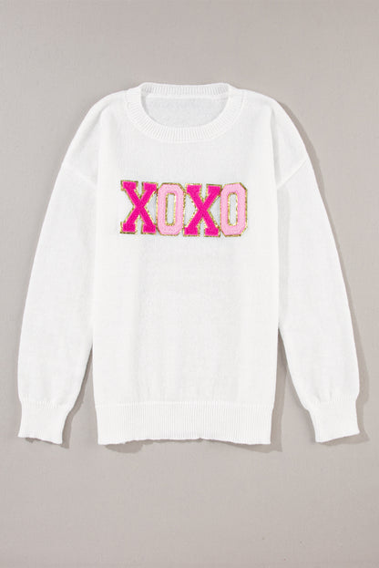 Weißer xoxo glitter print rundhalsausschnitt casual pullover