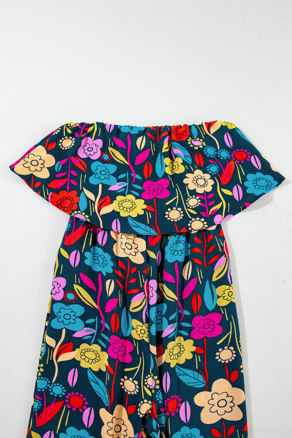 Rot mix tropical print trägerloser geraffter jumpsuit