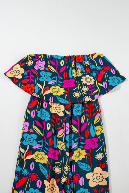 Rot mix tropical print trägerloser geraffter jumpsuit
