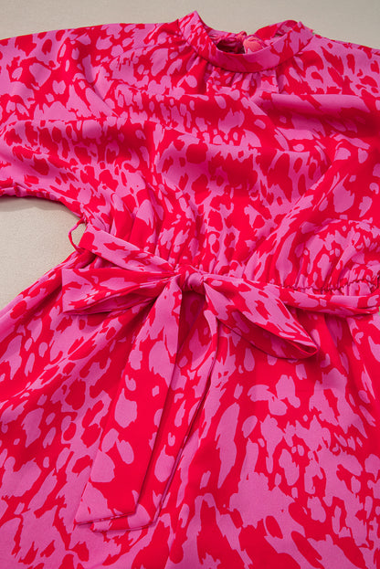 Rose leopard lose ärmel gürtel mit weitem bein jumpsuit