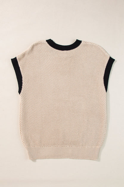 Helles french beige kontrastbesatz rundhalsausschnitt pullover top mit fledermausärmeln