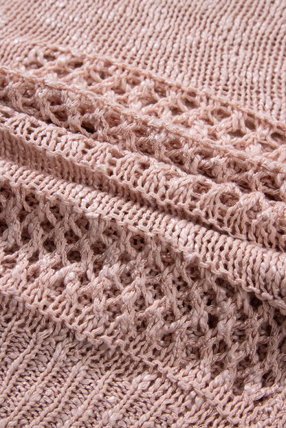 Rosa lässige strickjacke mit dolman-ärmeln und lochmuster