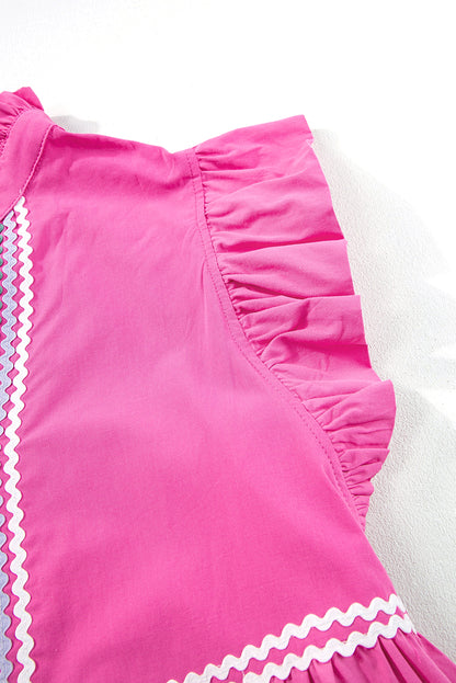 Erdbeerrosa ric rac colorblock flatterärmel v-ausschnitt ringelkleid
