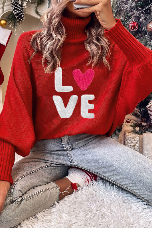 Racing red valentine love letter stickerei high neck pullover