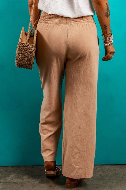 Lehm gesmokte taille lose hose mit geradem bein