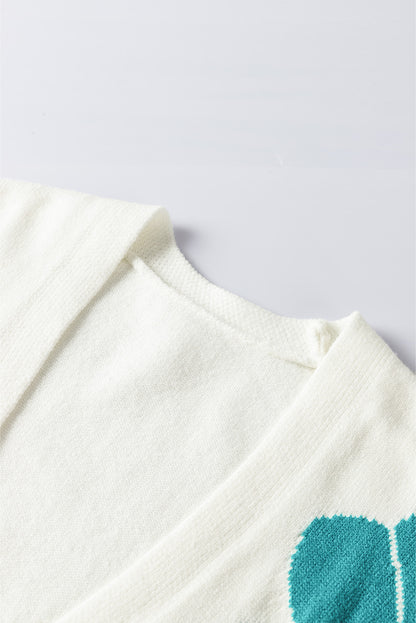 Weiße blume jacquared bubble sleeve open cardigan