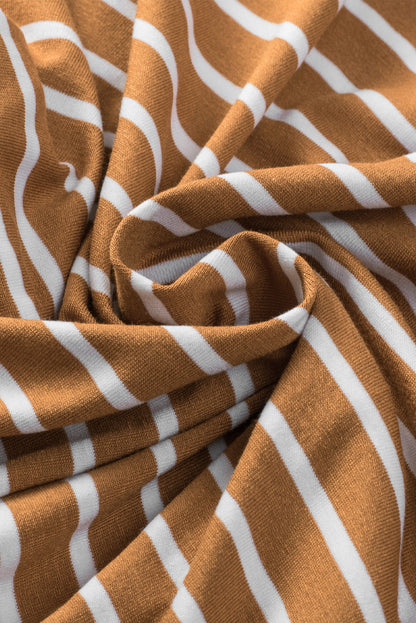Brauner gestreifter cardigan mit offenen seitentaschen
