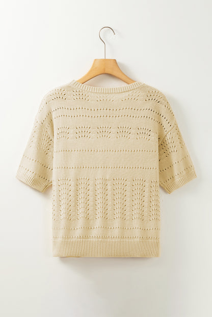 Beige gestrickter kurzarm-kropfpullover