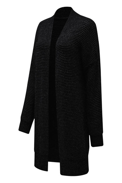 Schwarz karierter strickcardigan mit offener vorderseite