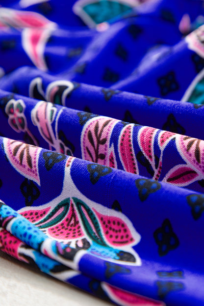 Blue mix tropical print trägerloser geraffter jumpsuit