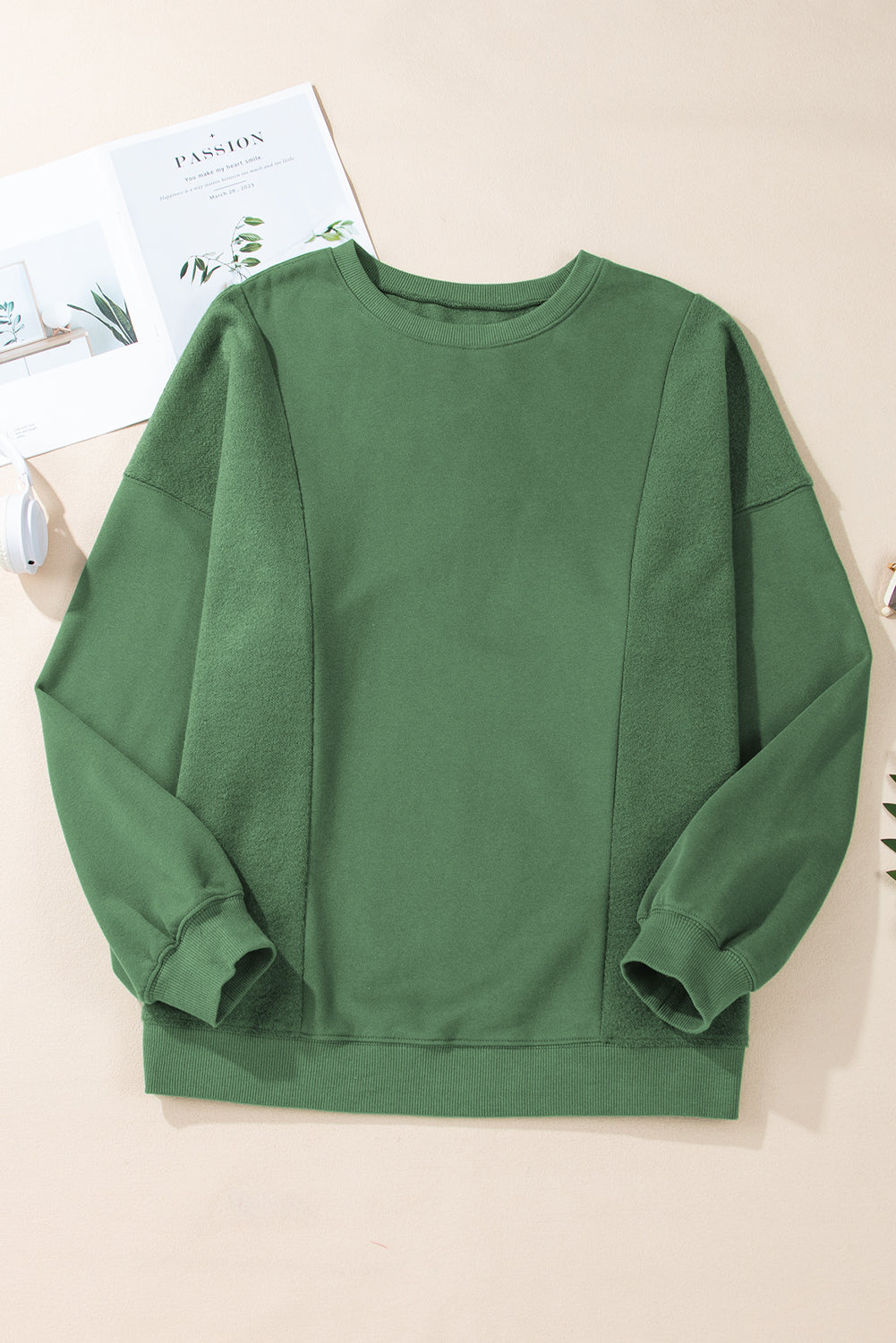 Grünes Sweatshirt Damen in Übergröße mit Rundhalsausschnitt Damen