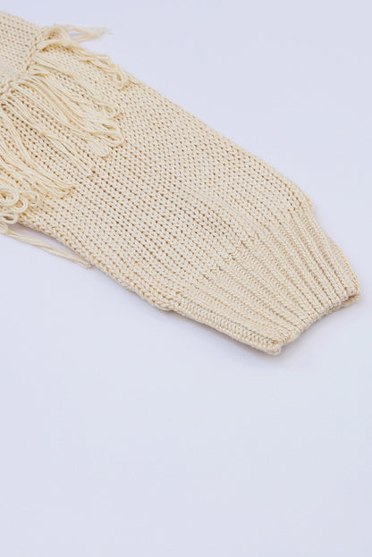 Khakifarbener boho-strickpullover mit quasten