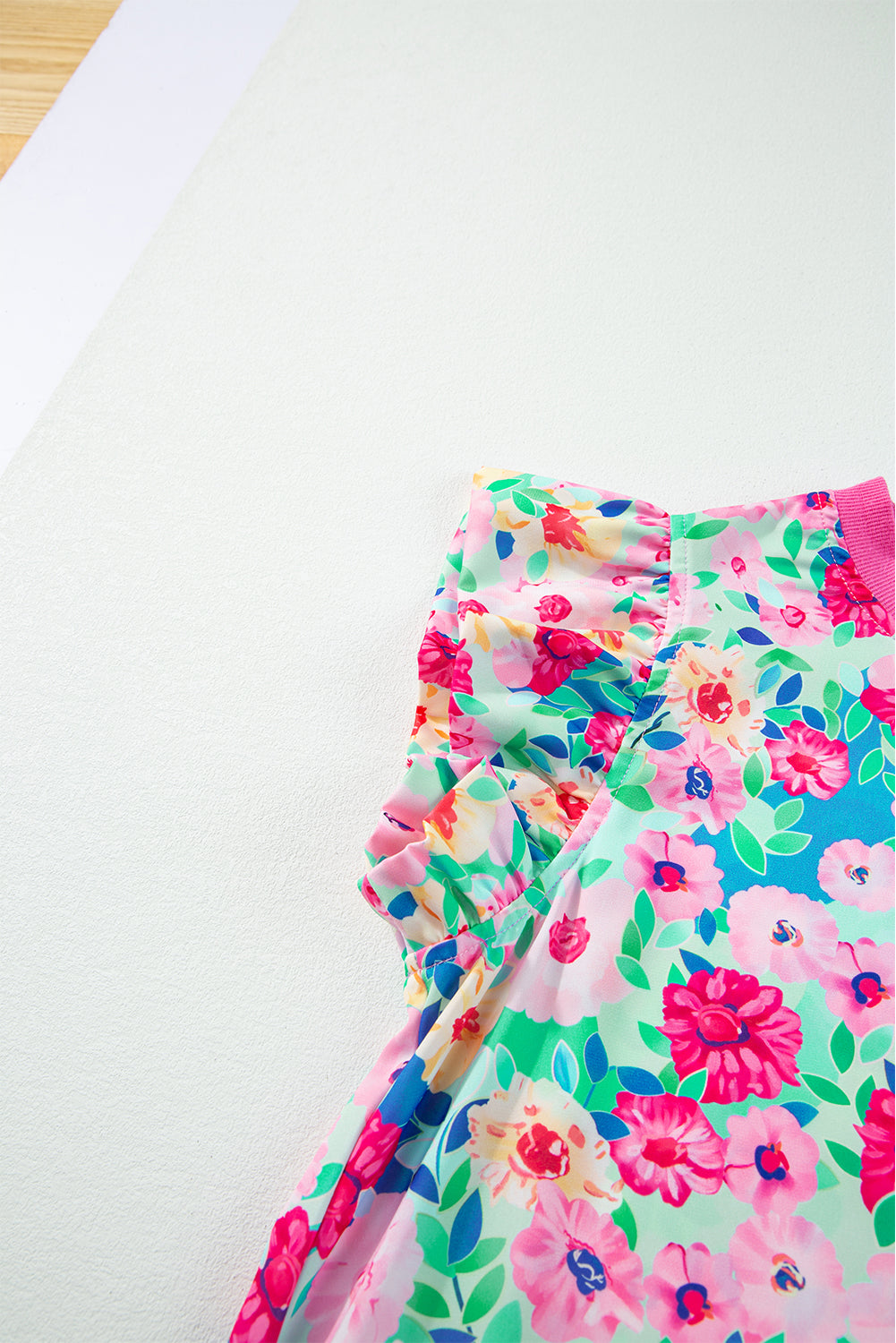 Multicolour floral print flatterärmel gerafftes minikleid