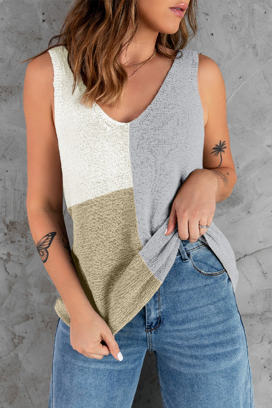 Graues farbblock-strick-top