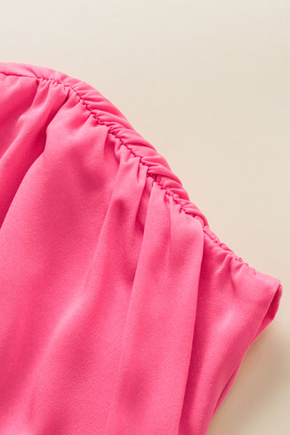 Strawberry pink geraffte ärmel v-ausschnitt smock taille gerafftes kleid