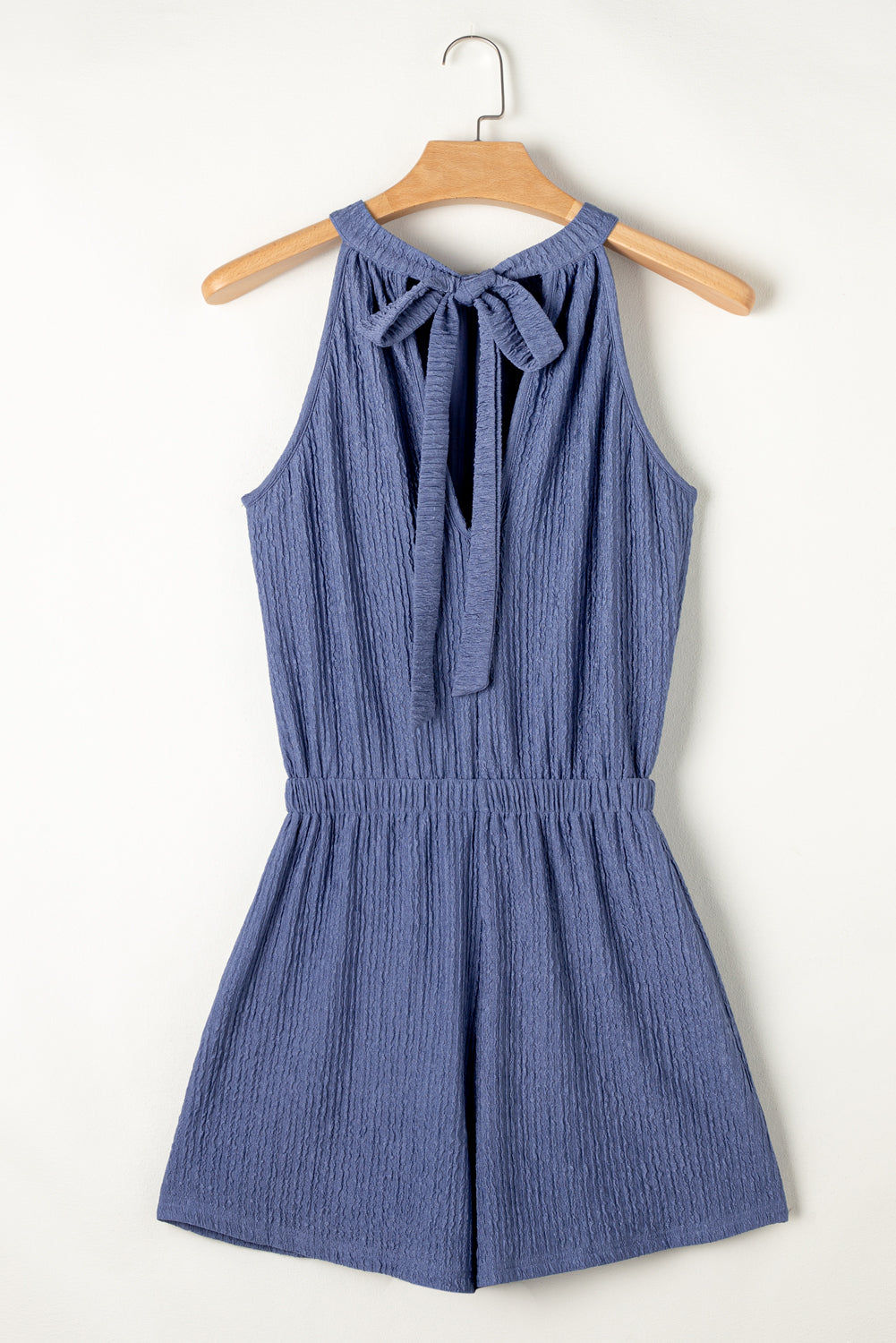 Bluing knot zurück hohen hals crinkle strukturierte romper