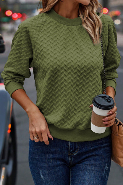 Dschungel grün solide strukturierte raglanärmel pullover sweatshirt