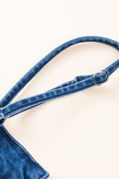 Blauer spaghetti-riemen kerbe v denim jumpsuit