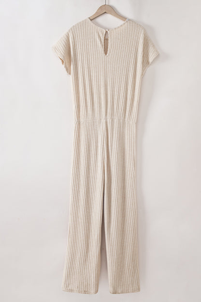 Pergamentfarbener gerippter kurzarm-overall mit weitem bein