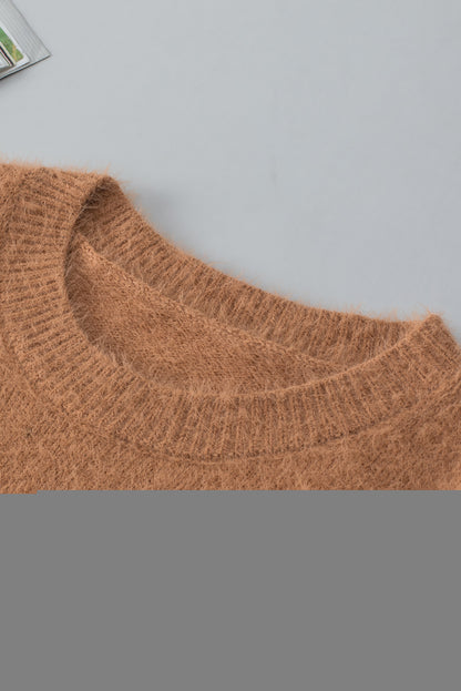 Light french beige fuzzy short sleeve pullover