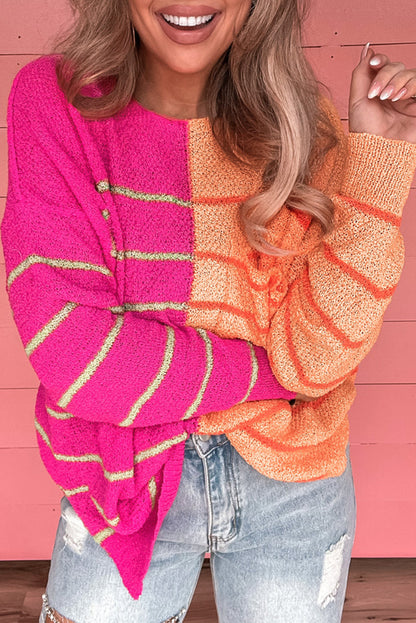 Mehrfarbig gestreifter farbblock strickpullover in lockerer passform
